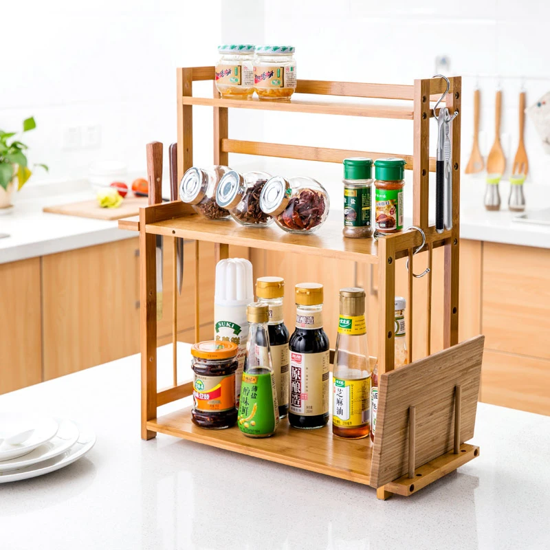 

Factory Outlet Kitchen Shelves Tool Holder Kitchenware Condiment Shelf Hotel Herb & Spice Tools Wood Floor in Kitchen Restaurant, Wood color