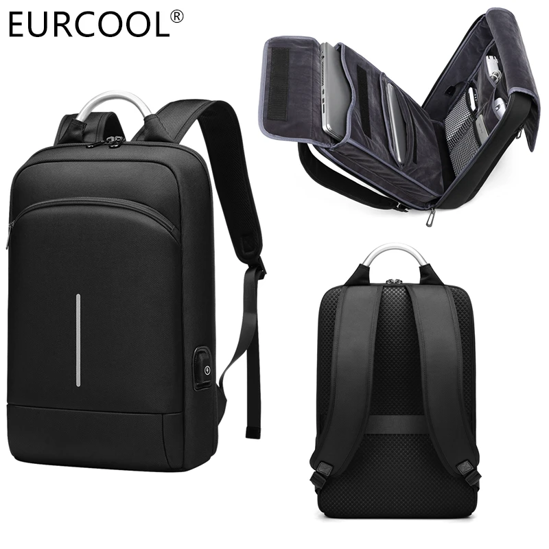 

Eurcool Custom Business Oxford USB Port Bags Capacity Easy Carry 15.6 inch Laptop Backpacks For Men, Black