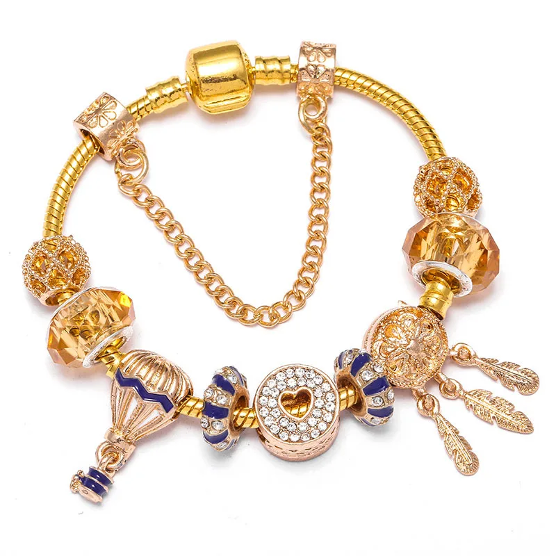 

18k Gold Plated Glass Beaded Enamel hot air balloons Charm Bracelet DIY Dream Catcher Charm Bracelet