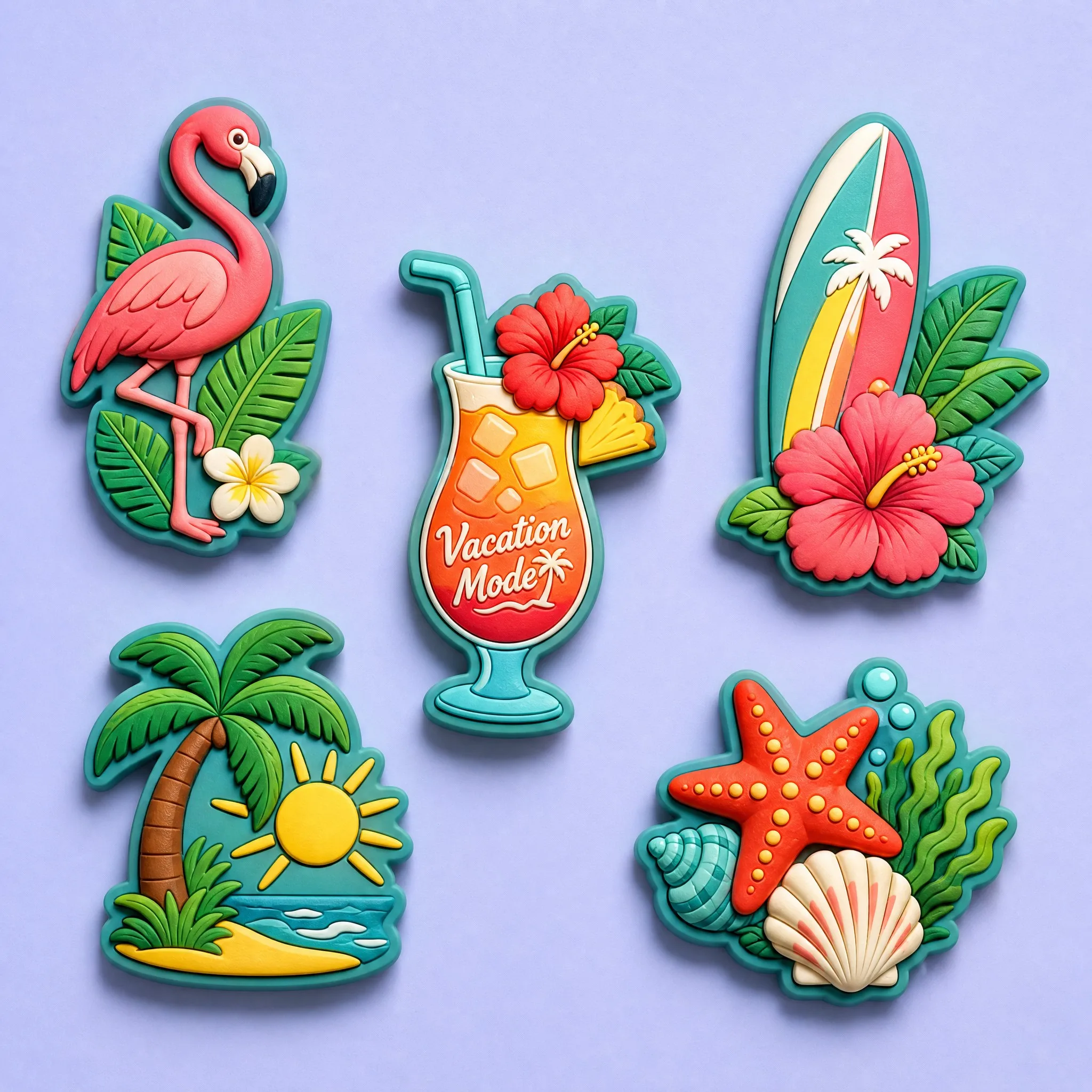 5-Piece Tropical Summer Vacation 3D Soft PVC Fridge Magnet Collection Lineup