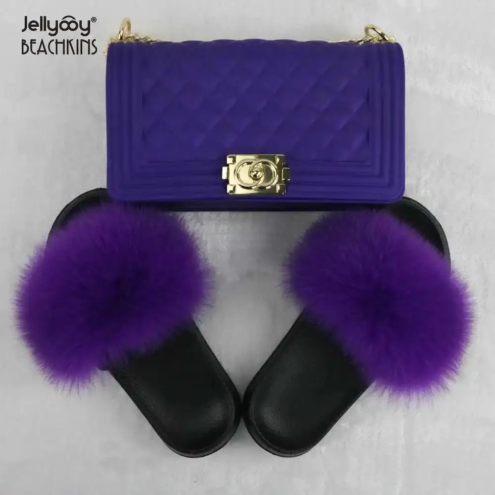 

Fashionable fur slippers with jelly coin purse and customized fur slippers