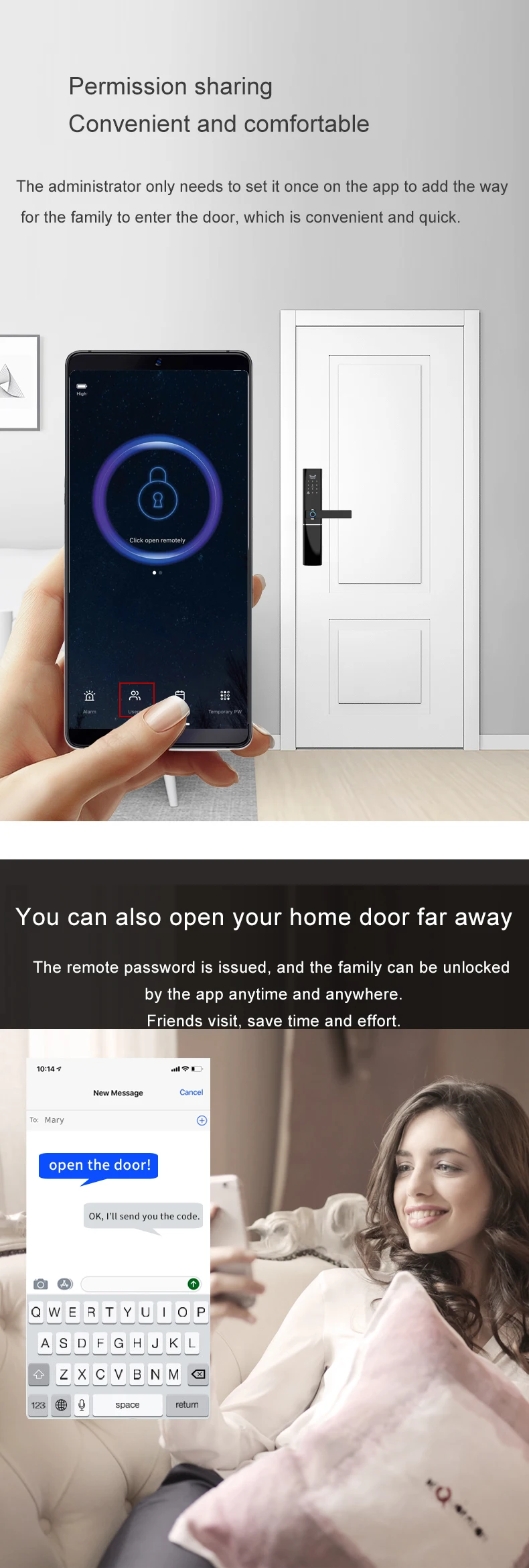 CE FCC ROHS Certification and 2 Keys Baking Varnish + UV smart wifi door lock with fingerprint