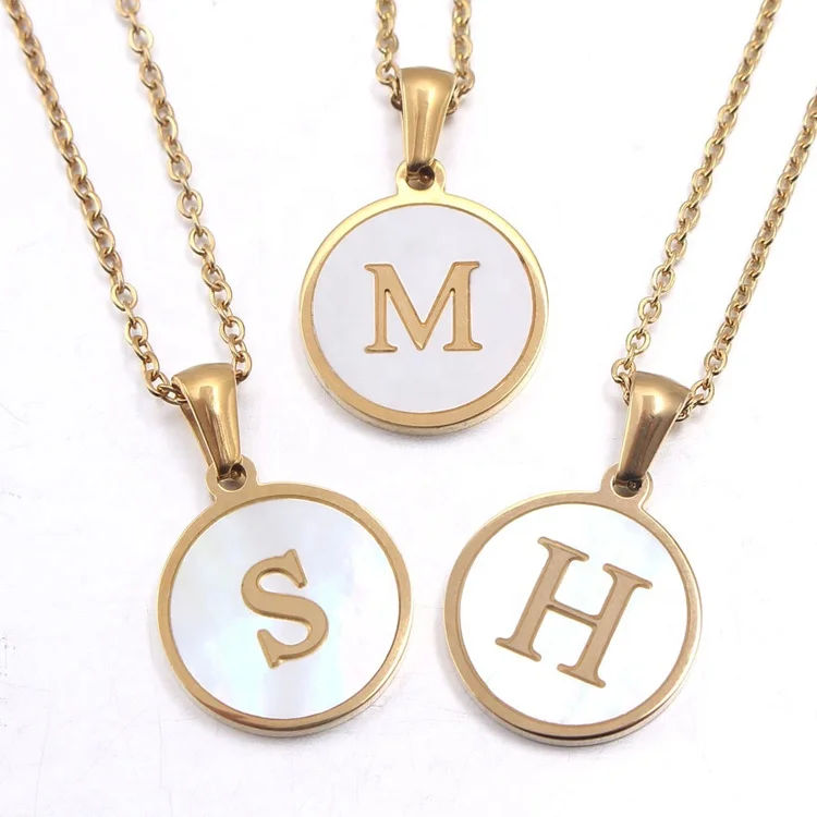

Fashion 26 Letters Alphabet Titanium Steel Chain Necklace Shell Jewelry