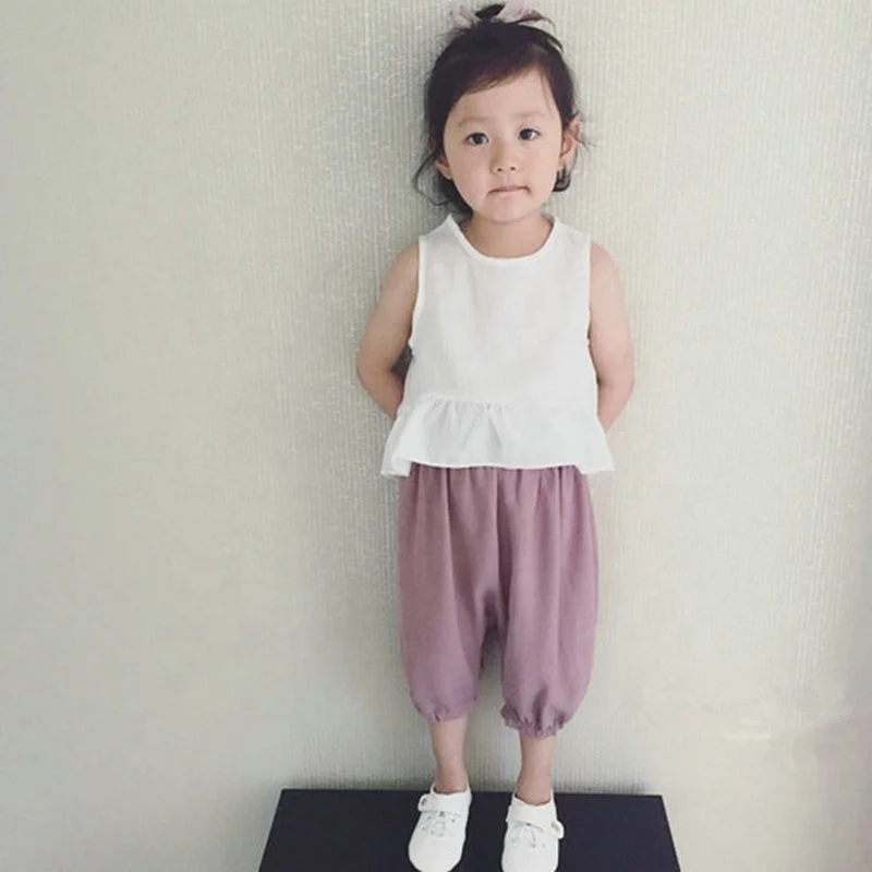 

B22073A Little girl summer clothes Girl's sleeveless linen vest with Harem pants