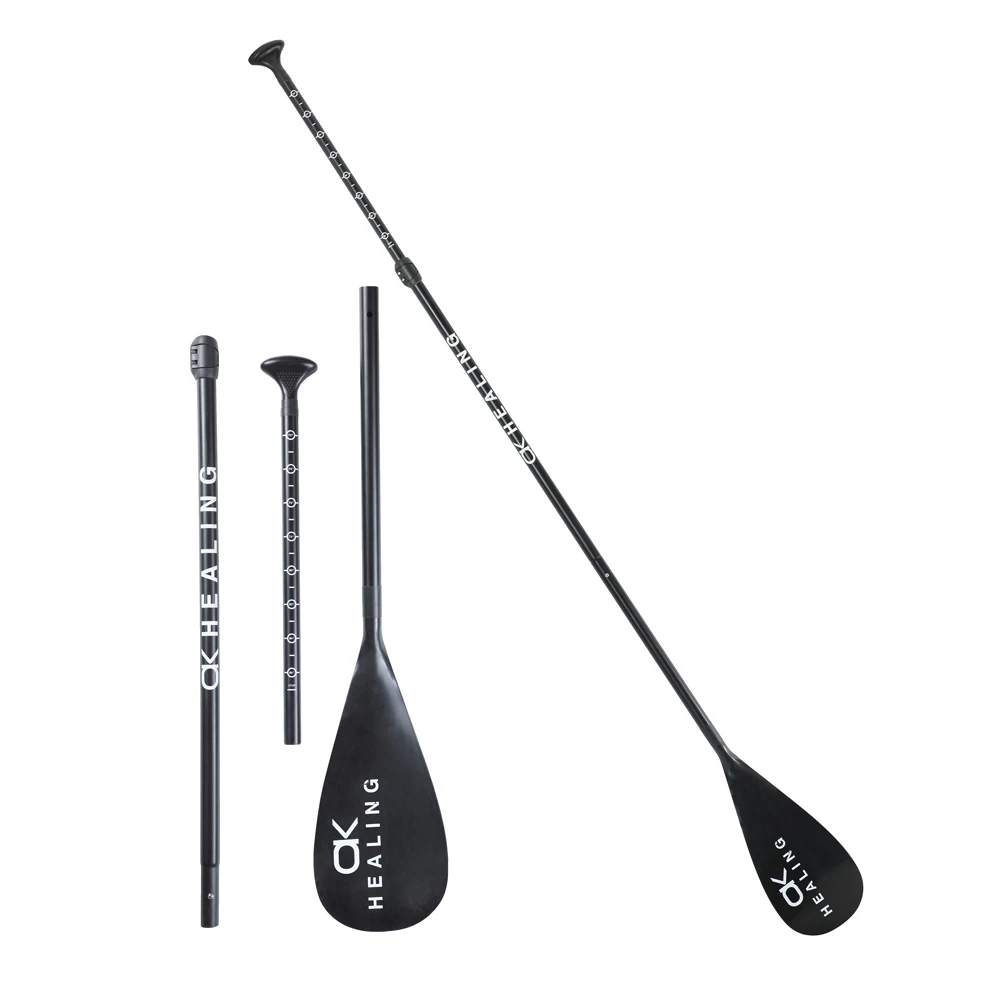 

2021 New Design Customized Logo 3-section Adjustable 7075 Aluminum Shaft SUP Paddle with Nylon Blade, Black