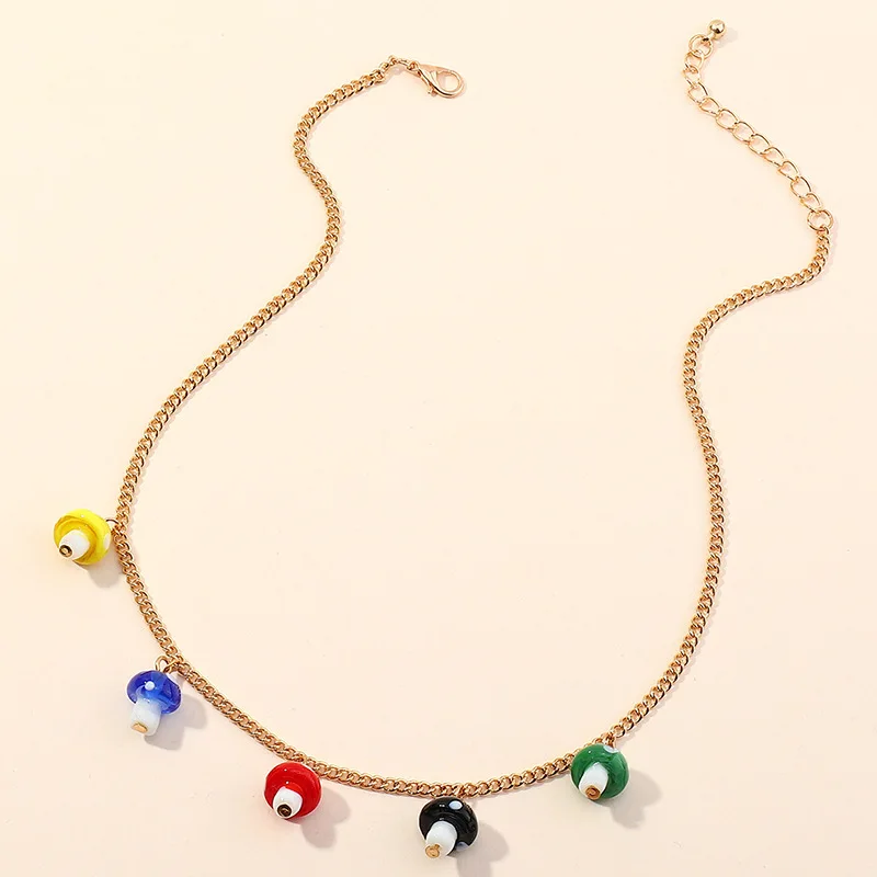 

Cute Little Mushroom Necklace Creative Color Resin Single Layer Choker Necklace