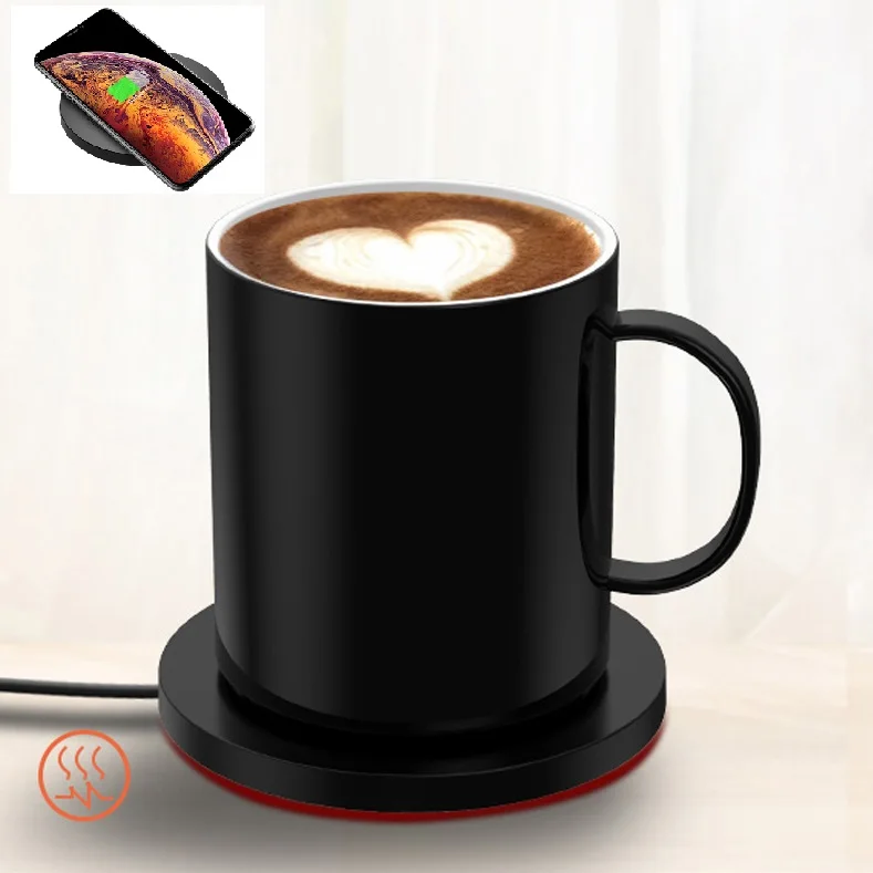 

Newest arrival coffee mug warmer wireless charger constant heating temperature with wireless charging pad for Home and office, Black or white