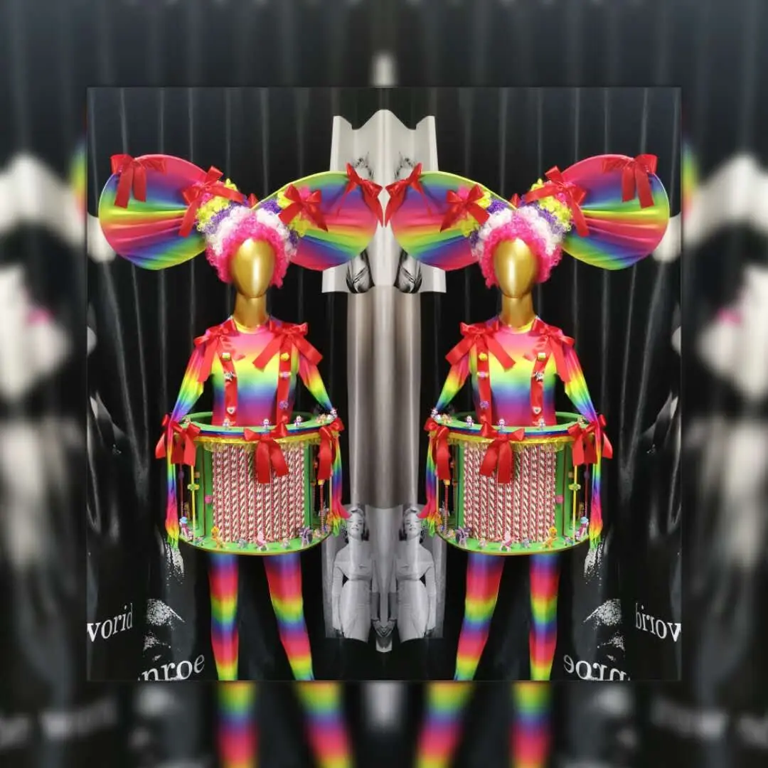 

Clown Cosplay costume fluorescent color Trojan suit bar gogo costumes nightclub holiday party ds wear