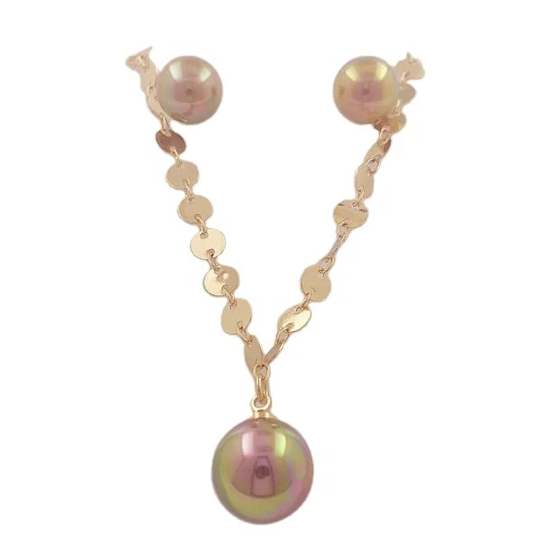 

hawaiian jewelry wholesale set design stud pearl earring samoan jewelry set gold filled long chain pearl set for woman, Gold/silver