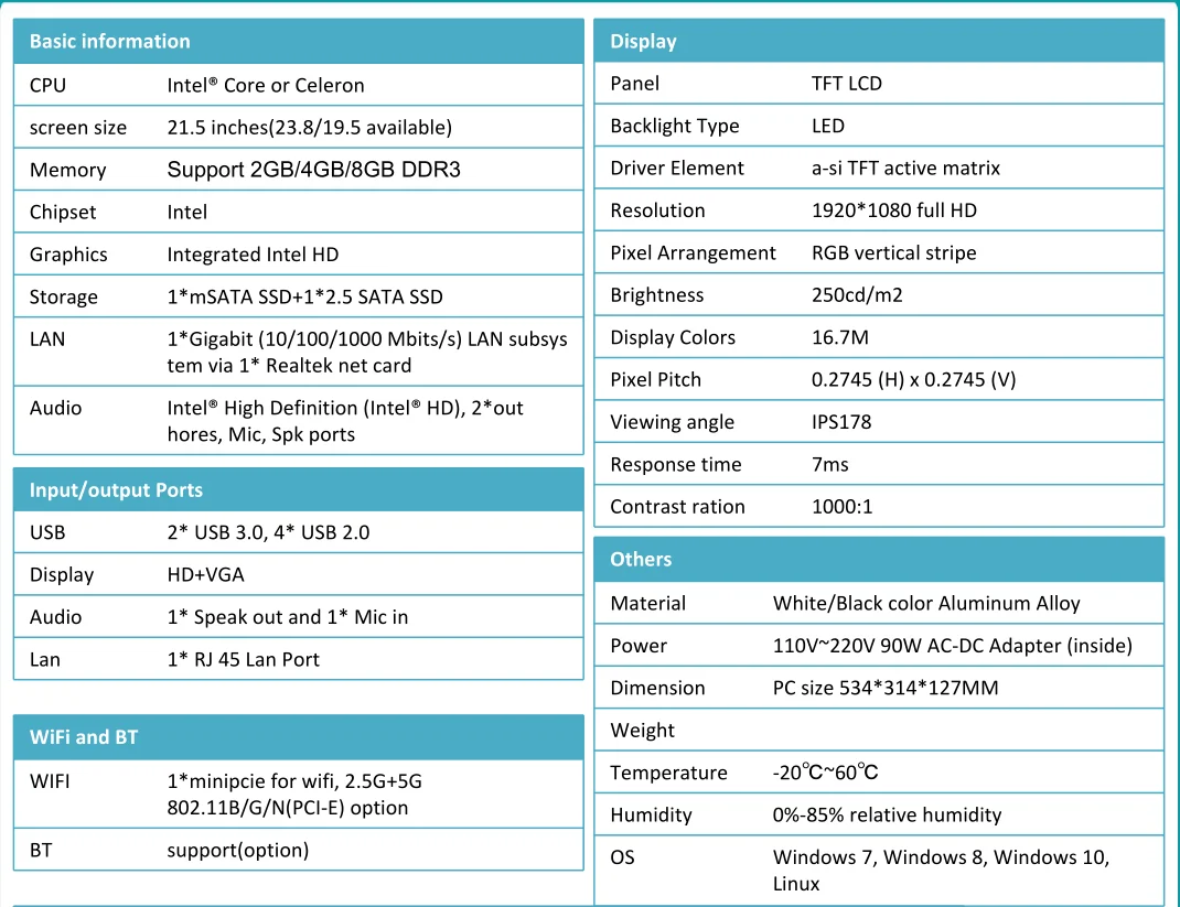 Intel Core i5 i7 i3 Industrial Computers 23.8 inch N3160 J1800 Laptops and Desktops