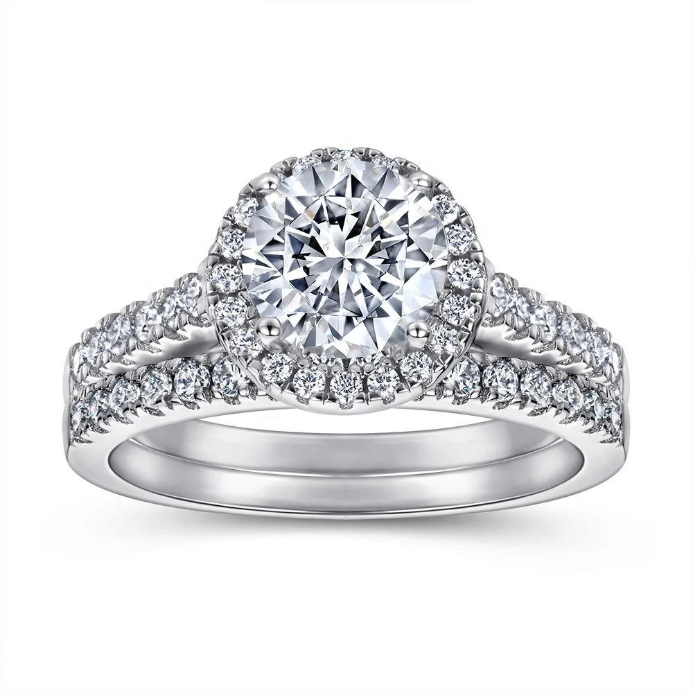 

Rhodium Plating Luxury Bold Big Wedding Rings Set For Bridal Women Engagement Ring