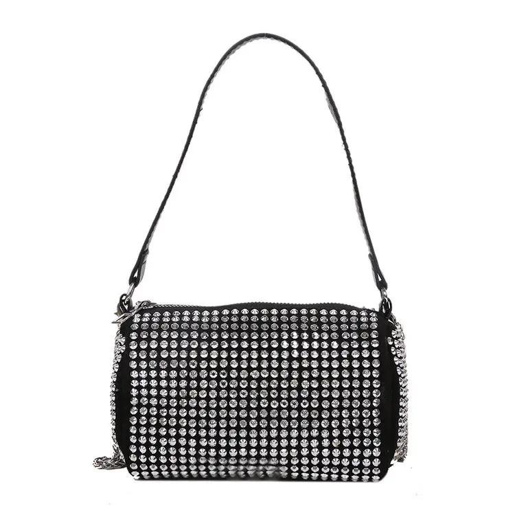 

Luxury Pouch Purse Handbags Women Bags Designer 2021 New Rhinestone PU Leather Shoulder Bag Flash Hand Tote Casual Crossbody Bag, Black,silver