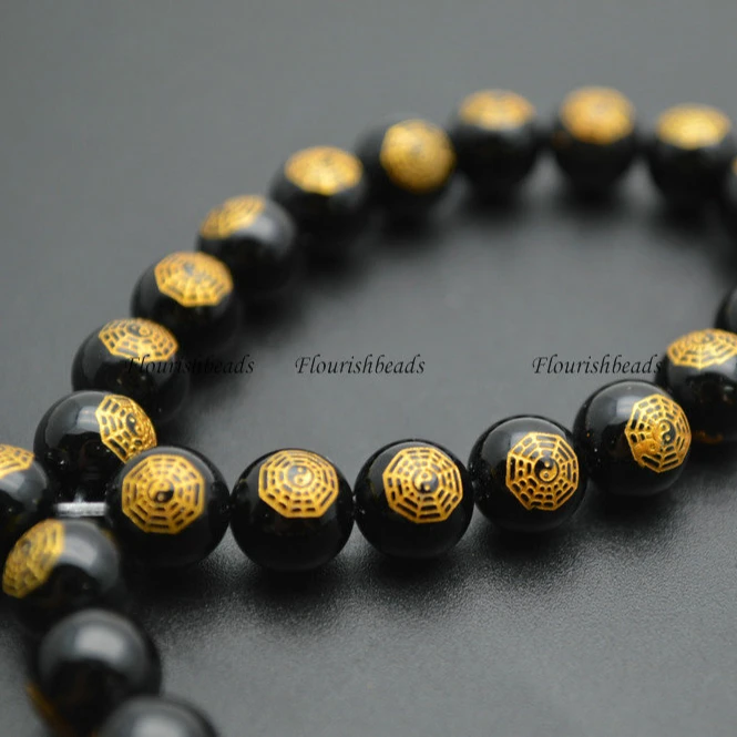 

Gold color Gossip Veins Black Agate Stone Round Necklace Bracelet Beads 8mm~14mm Wholesale Supplier