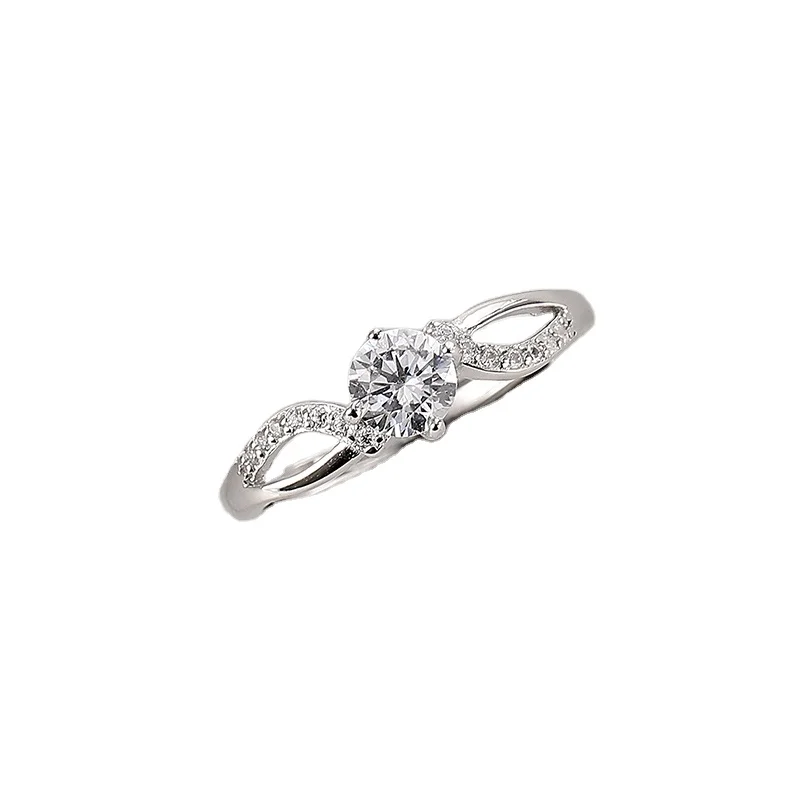 

Clear CZ Gemstone 925 Sterling Silver Wave Rings for Wedding