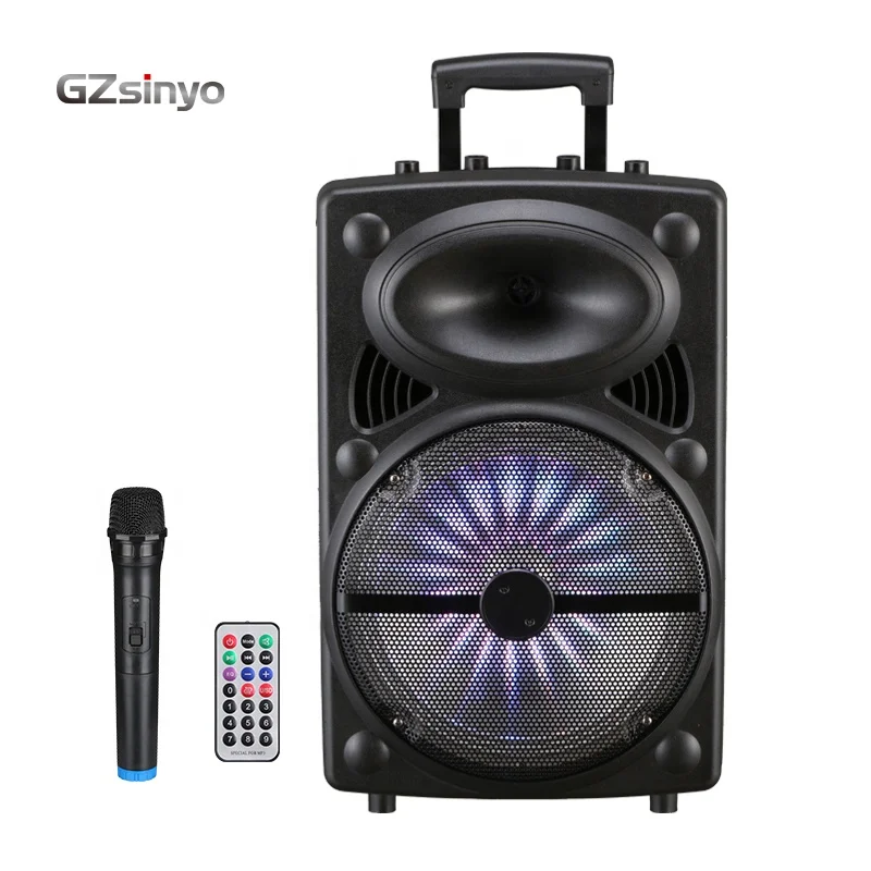 

12inch Rechargeable Powered DJ Speaker With Led Light Trolley PA System Blue tooth Portable Speaker