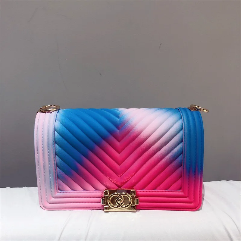 

Wholesale Luxury Women Summer Jelly Bags Crossbody Jelly Hand Bags Purse and Handbags For Ladies Jelly Rainbow Shoulder Bag, Same as pic