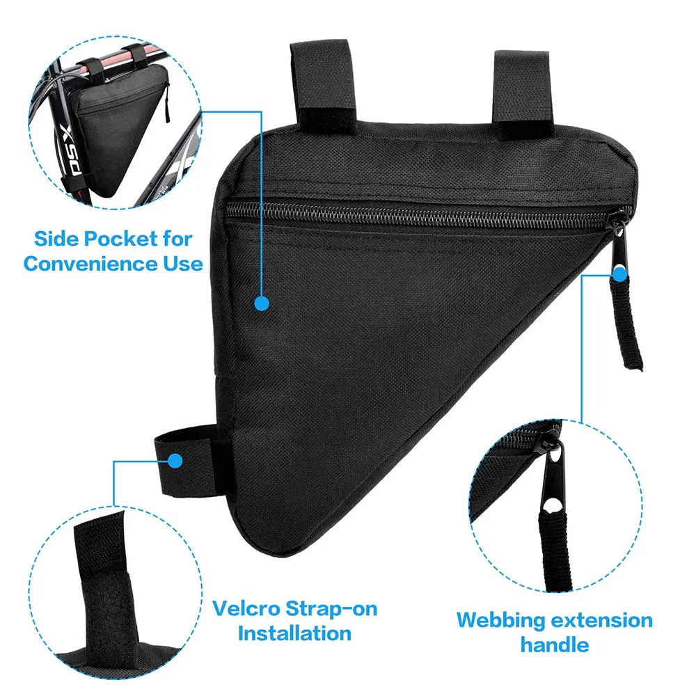 

Bike Saddle Bag Outdoor Waterproof Front Tube Frame Handlebar Phone Cycling Bags Triangle Pouch Frame Holder Bycicle Accessories, Black