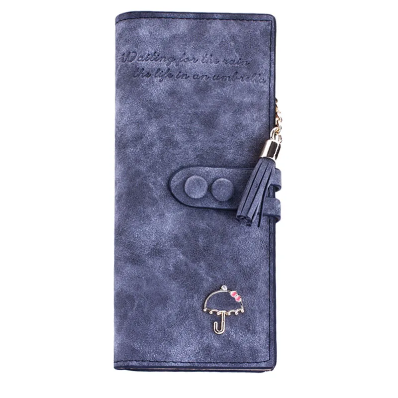 

Ladies Umbrella Pattern Tassel Female Long Zipper Multifunctional Pu Leather Hasp Zipper Clutch Frosted Money Clip Wallet