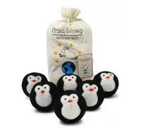 

Organic Eco Wool Dryer Balls - Black Penguin - Handmade, Fair Trade, No Lint - Cool Friends Pack of 6