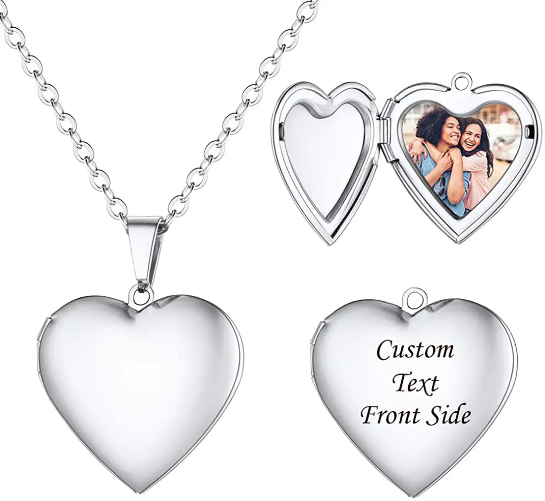 

Personalized Steel Sublimation Blank Heart Shaped Custom Logo Pendant Box DIY Family Photo Frame Locket Necklace for Women
