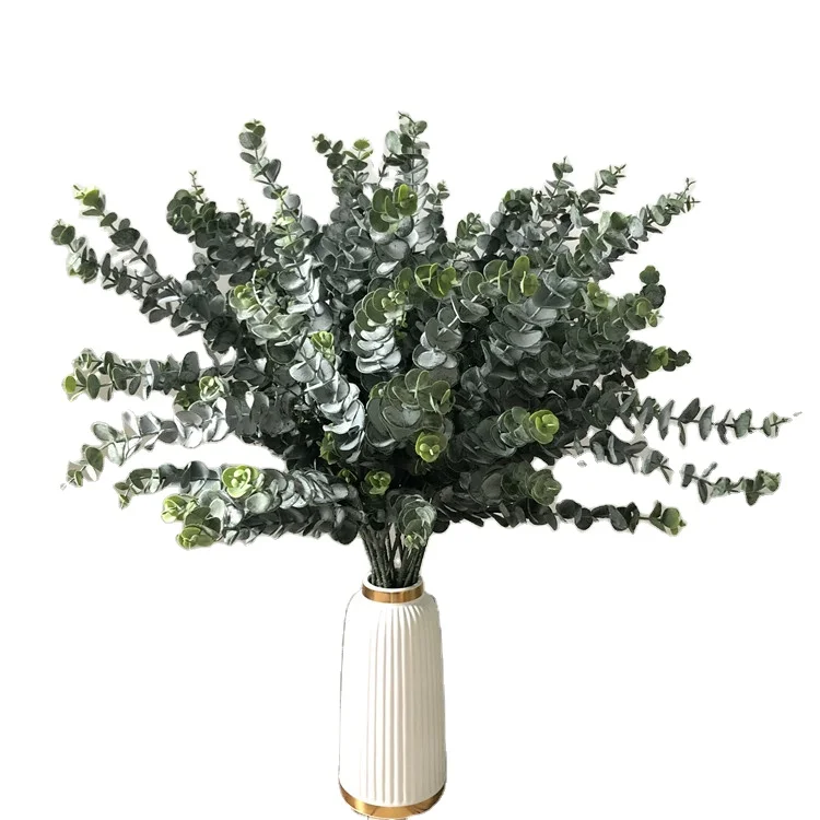 

QSLH-S0340 Hot Sell Artificial Dark Green Plastic Latex Eucalyptus for Home Wedding Decoration