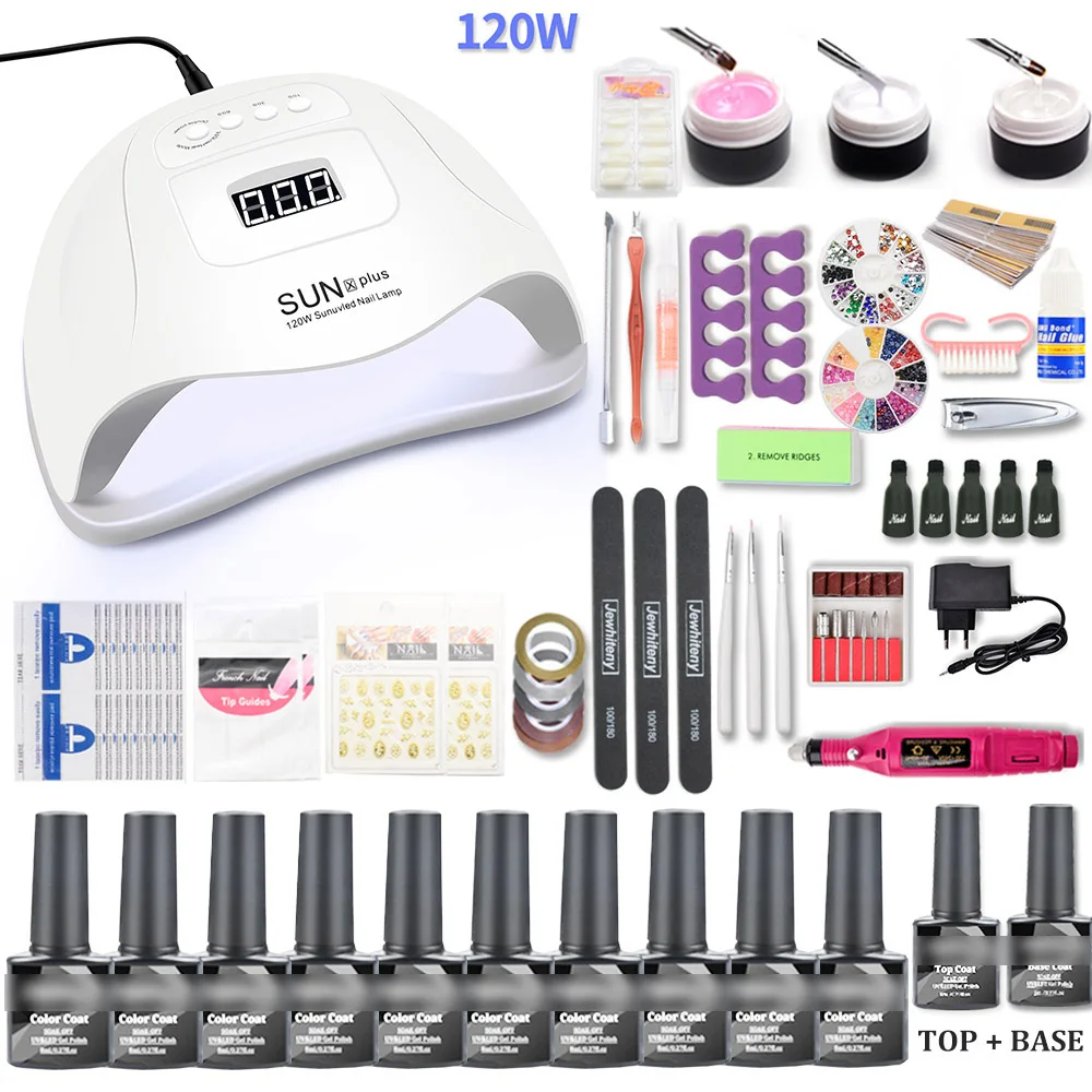 

MEETNAIL nail supplies acrylic nail kit professional with nail drill base coat top coat uv gel manicure tools, 10 colors