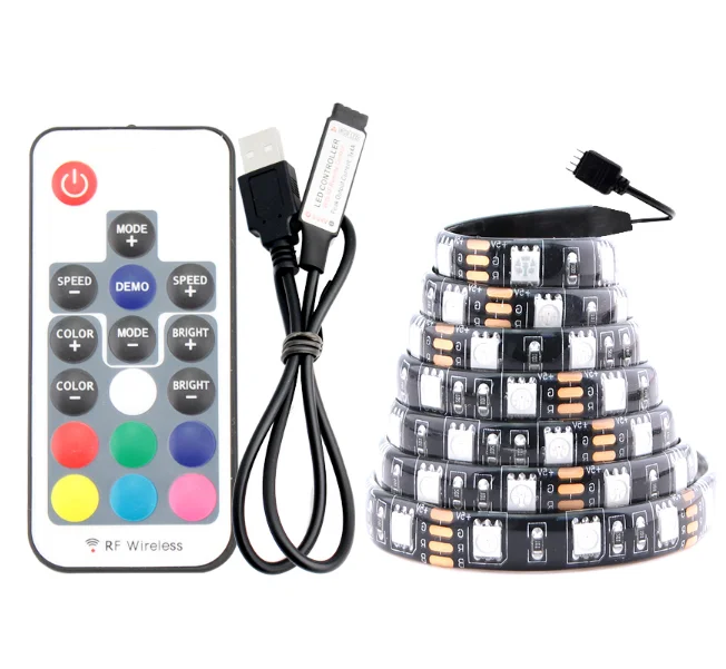 Free shipping 100 Pcs SMD 5050 RGB DC5V USB LED Strip 30 LEDs/m 5m LED Light Strip Flexible Tape TV Background Remote control