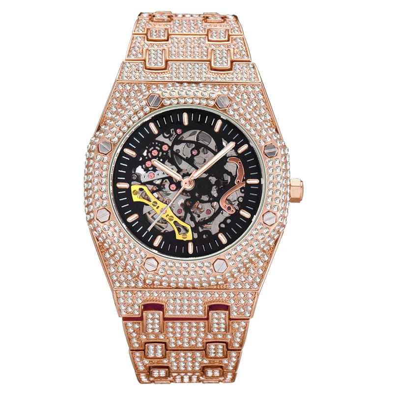 

Stainless Steel Full Diamond on Band Custom Logo Real Diamond Watch Mens Luxury
