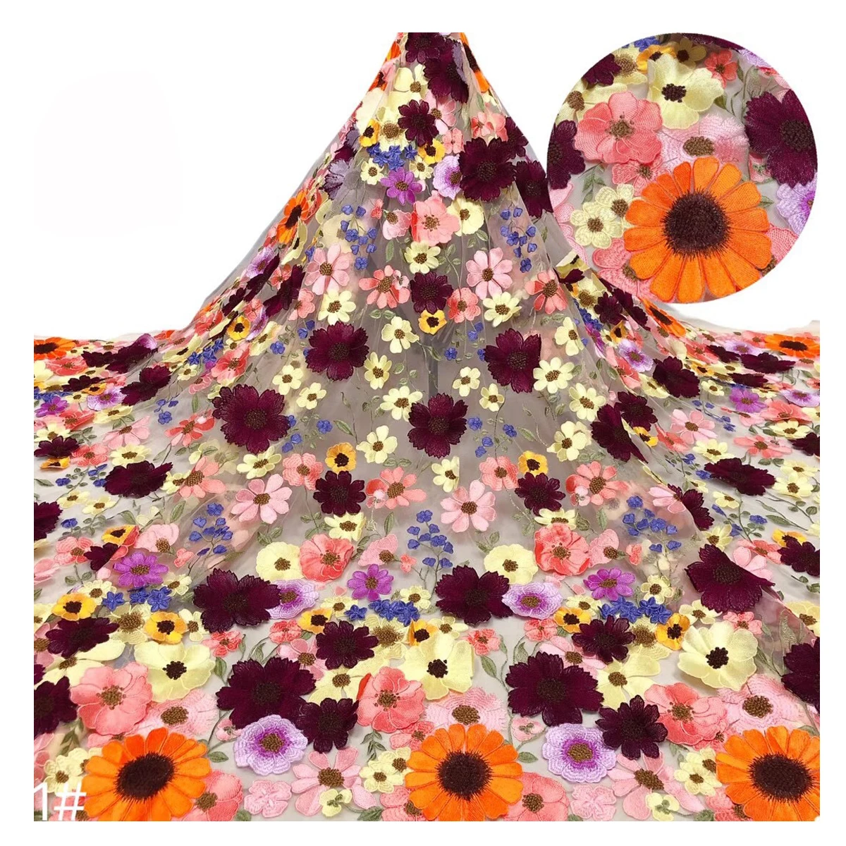

2021 New mesh 3d Flower Embroidery Lace Fabrics for women dress