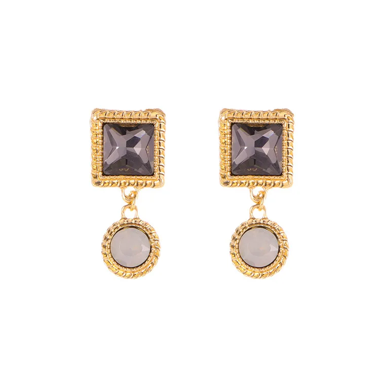 

luxury square gemstone earring retro elegant design stud female earring, As pic