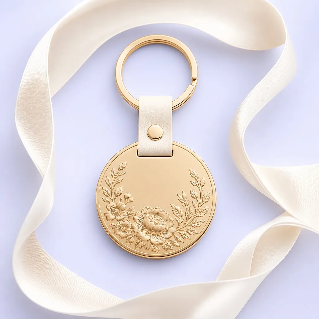 Wedding keychain with silk ribbon