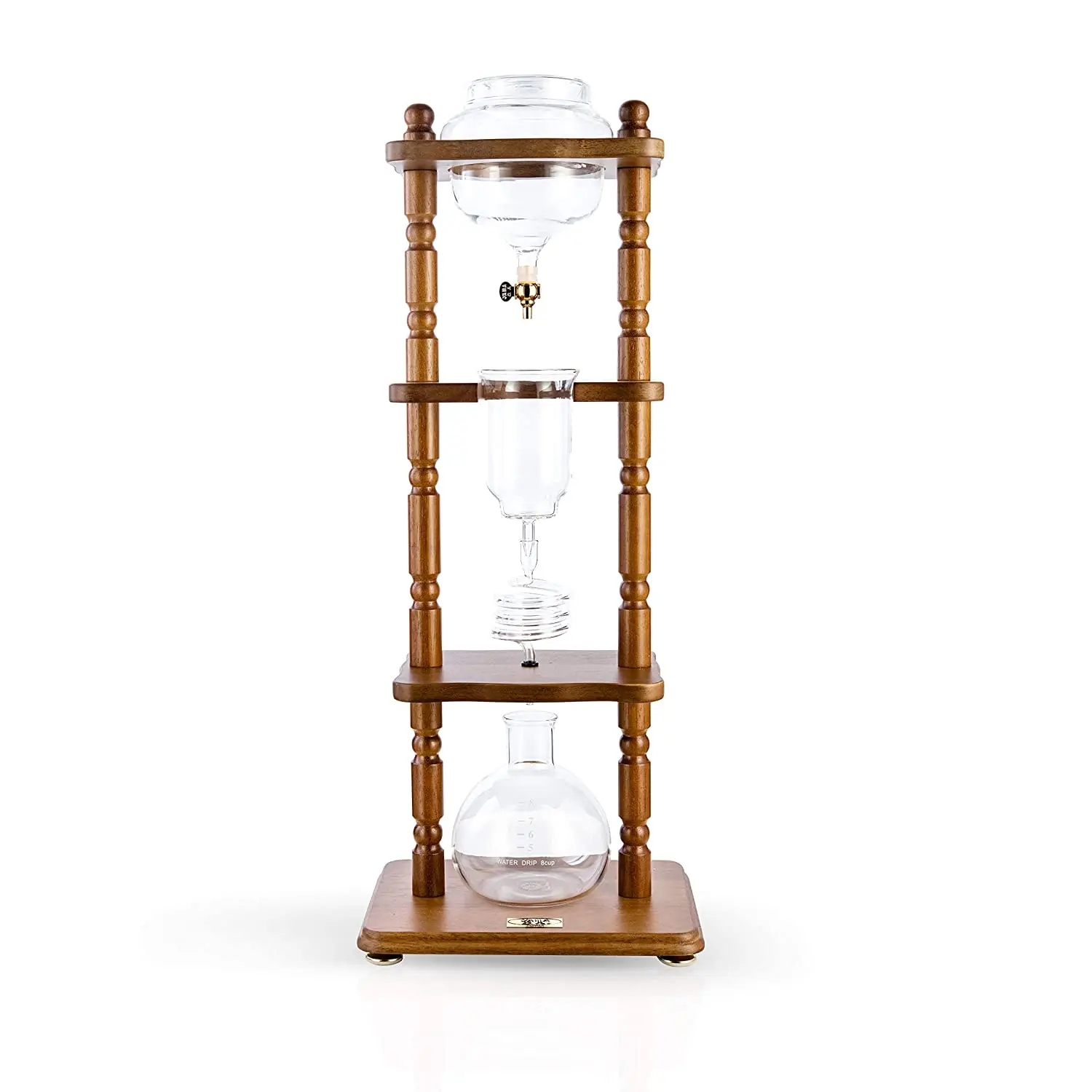 

YAMA glass cold coffee drip maker dutch 6-8 CUP COLD DRIP MAKER CURVED BROWN WOOD FRAME (32OZ)