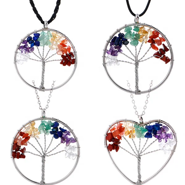 

Tree of life Chakra Jewelry Pendants Amethyst Rose Chakra Crystal Gemstone Necklace, As pictures