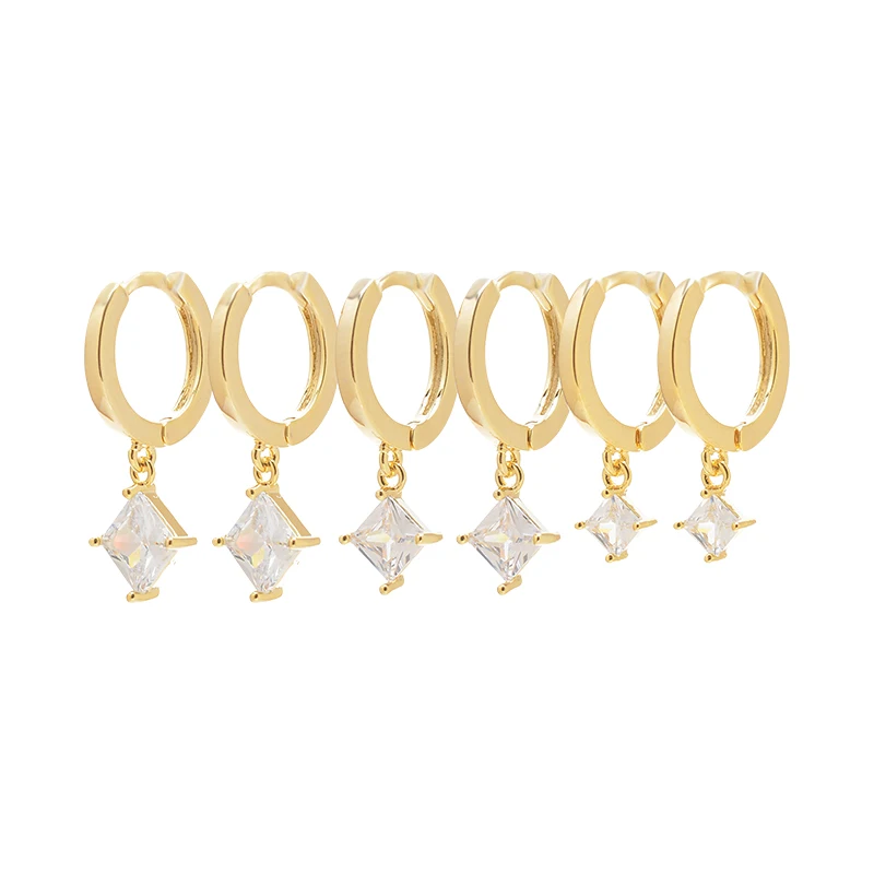 

ED64842 Korean cute 3 pairs set CZ hypoallergenic huggie hoop earrings fashion 14K gold plated women jewelry