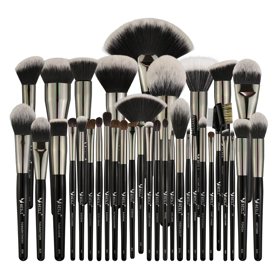 

BEILI 35Pcs pincel maquiagem Goat Pony Synthetic Hair Makeup Brush Cosmetic Kit Customize Logo Make-up Brushes Sets Tools, Black