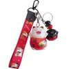 charms alpaca Cartoon anime doll wristband Ribbon bell lucky Cat KeyChain for Key Ring