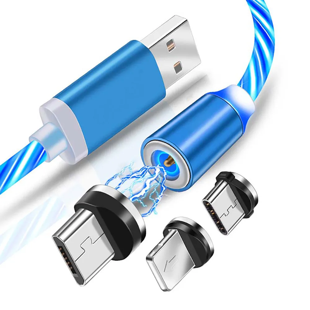 

3 in 1 LED Flow Luminous Micro USB Magnetic Charging USB Cable