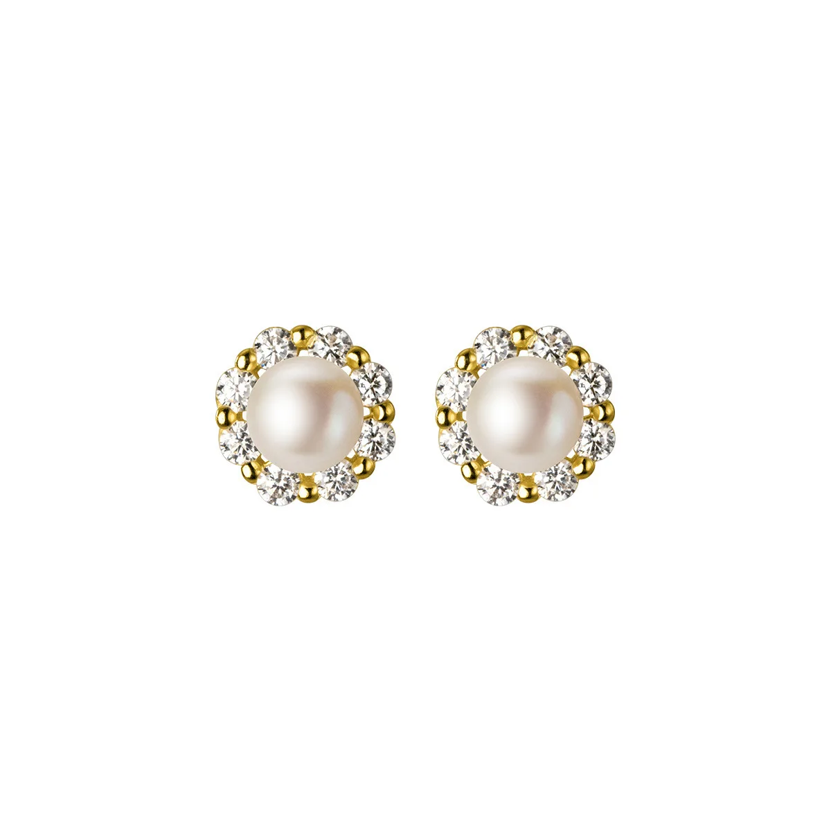 Fashion Jewelry 925 Sterling Silver Round Circle Mini Zircon Natural Real Pearl Gold Plated Hoop Stud Earrings for Women