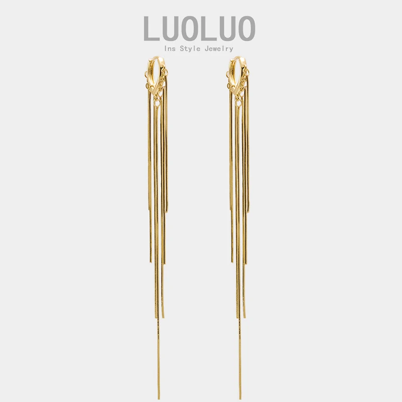 

QIANZUYIN Minimalist New Design 18k Gold plated Dangle Long Tassel Earrings For Women