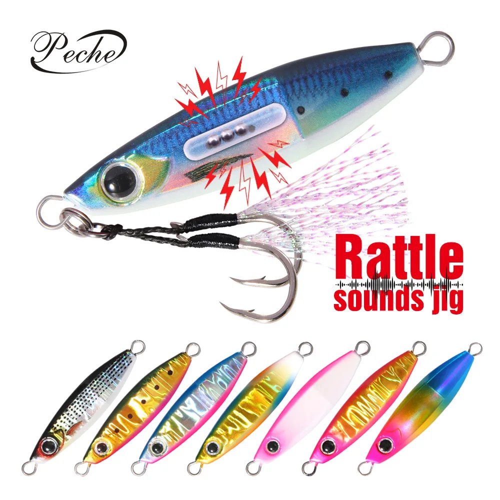 

Rattle Sound Metal Jigging Lure Isca Artificial Casting Bait Sinking Spinnerbait 20g 30g 40g 60g 80g Slow Pitch Jig Fishing Lure, 15 colors