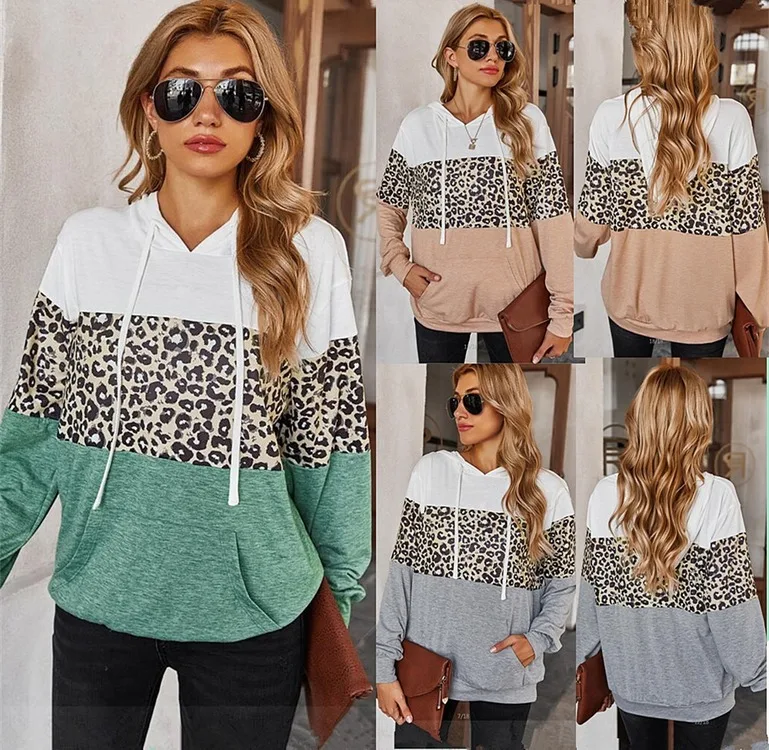 

Women Hooded Leopard Hoodies Casual Zipper Long Sleeve Hoodie Fashion Top Warm Coat Polerones Mujer Autumn Winter Sweatshirts