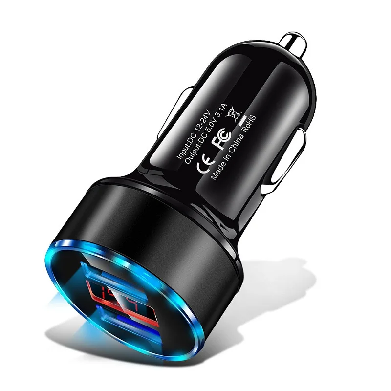 

Universal Mobile Phone 3.1A Dual USB Car Charger With LED Display for smart phone, Black,gold,red,sliver,blue