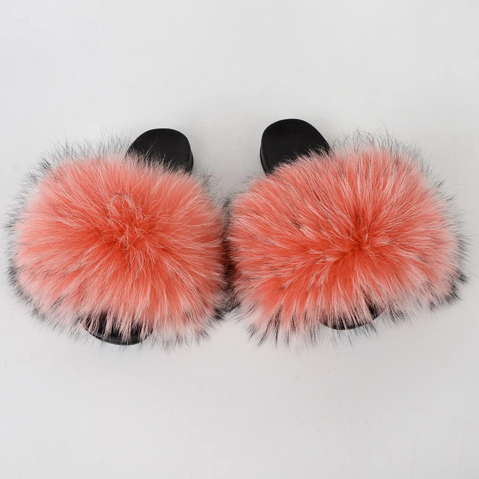 

fast shipping Home outdoor and indoor in stock soft fluffy custom logo and color real fox fur slippers women, Customized color