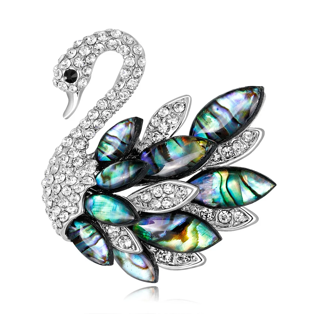 

Fashion New design high quality swan Antique Silver Nature Abalone Paua Shell Dragonfly Insect Brooch for Women