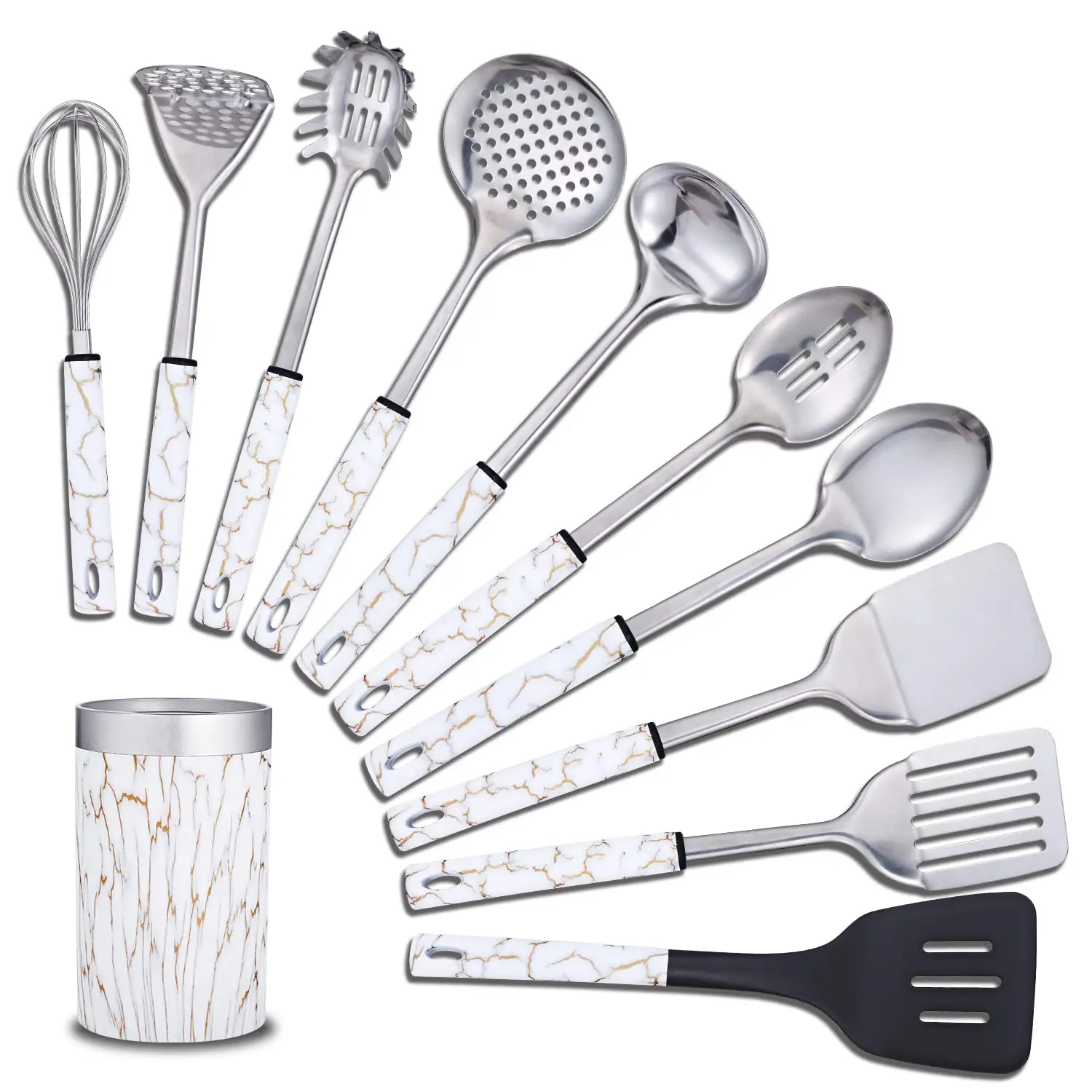 

11 Pieces Marble White Stainless Steel Kitchen Utensil Set Nonstick Kitchen Cooking Utensils For Cooking