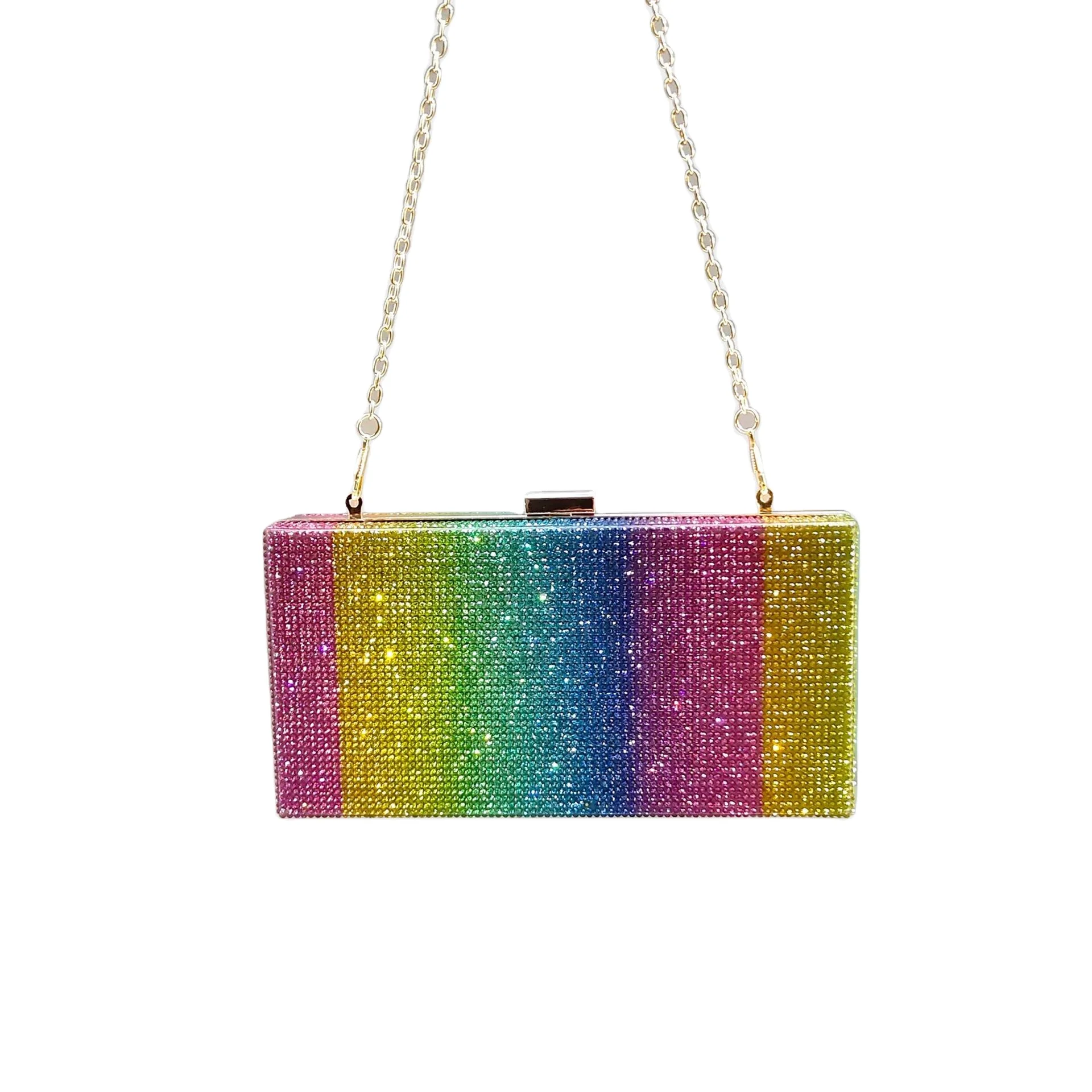 

New style diamond-studded acrylic evening bag ladies rainbow box evening bag