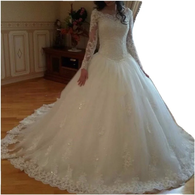 

NE152 long Sleeves Wedding Gowns robe de mariage vestido de noiva Custom Made Lace Ball Gown Wedding Dresses 2022, Default or custom