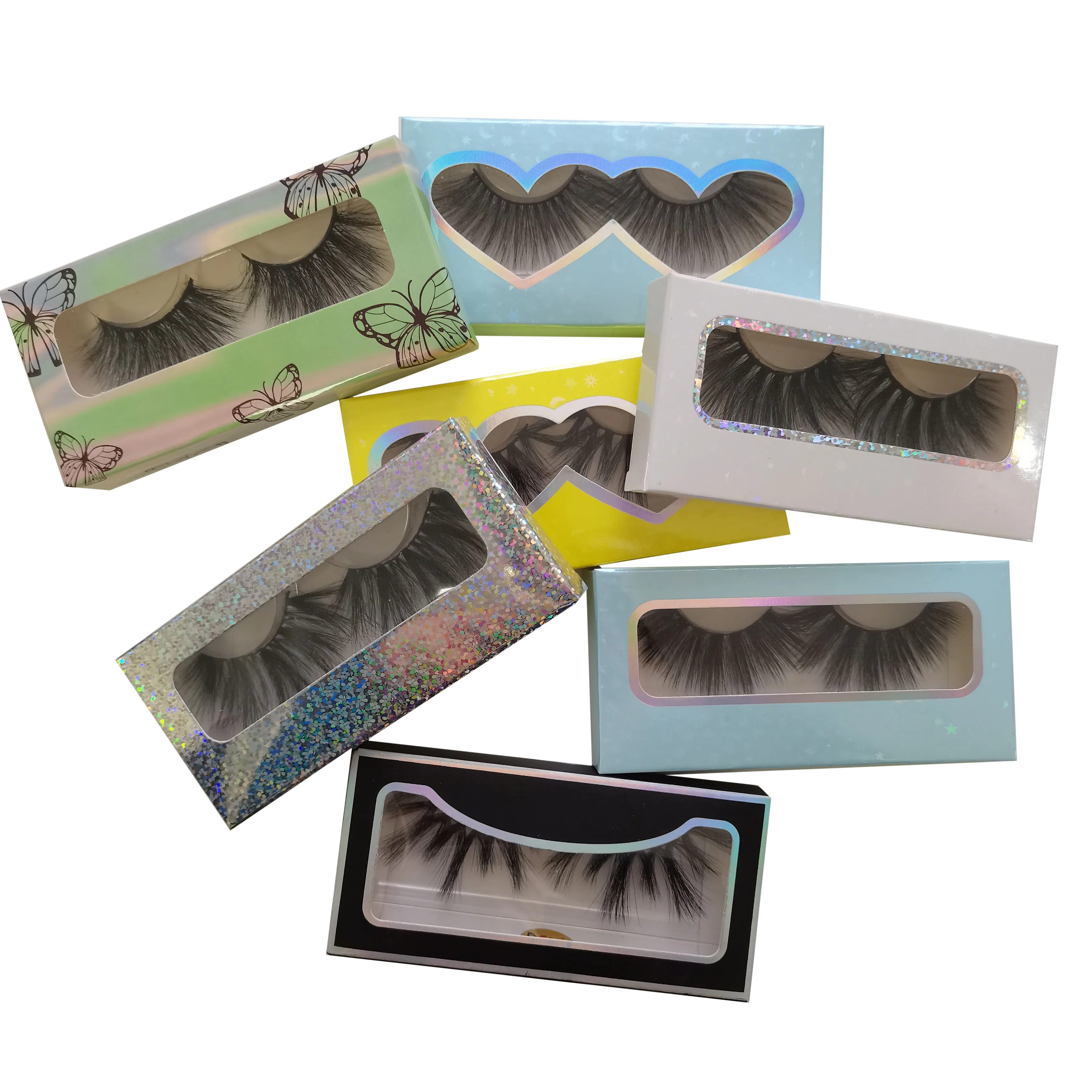 

Wholesale 3D 5D luxury mink false lashes eyelash vendor customized boxes 100% mink fluffy eyelashes, Black