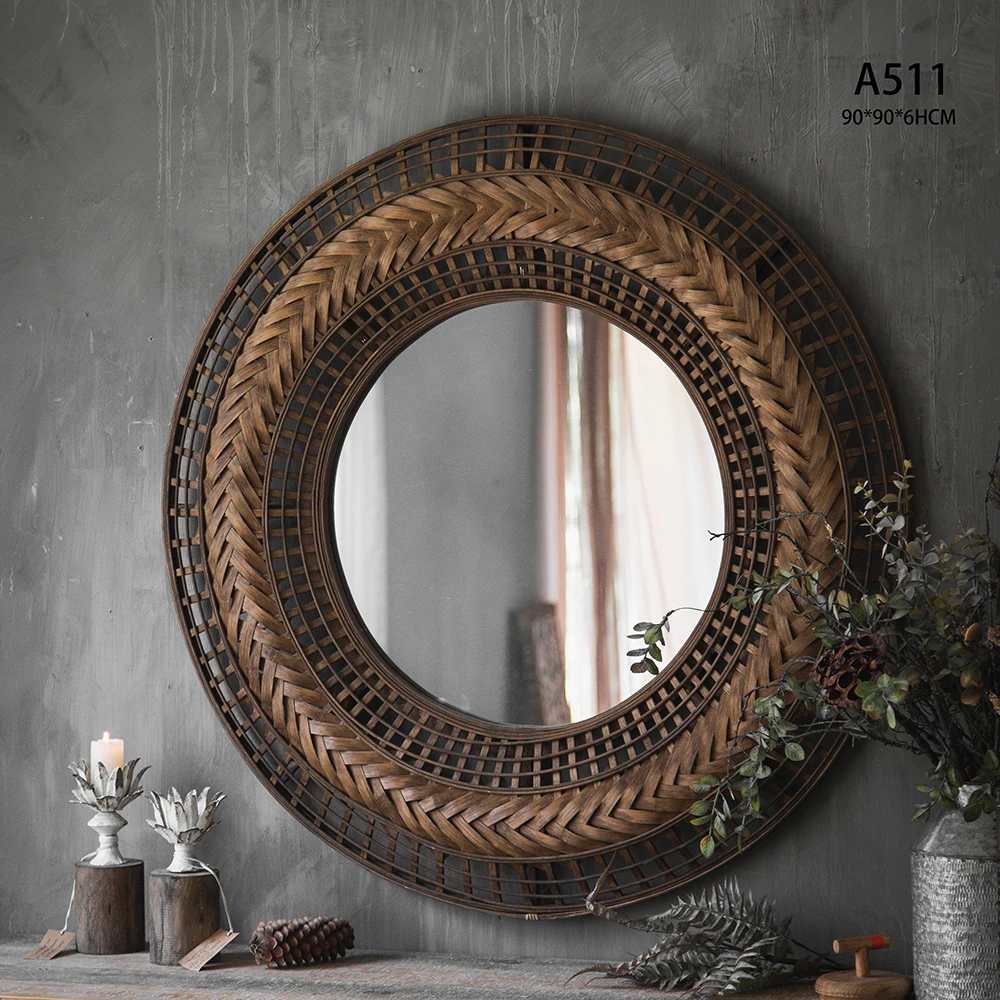 

Minhui Home Decor Wall Circular Braided Wood Mirror, As picture