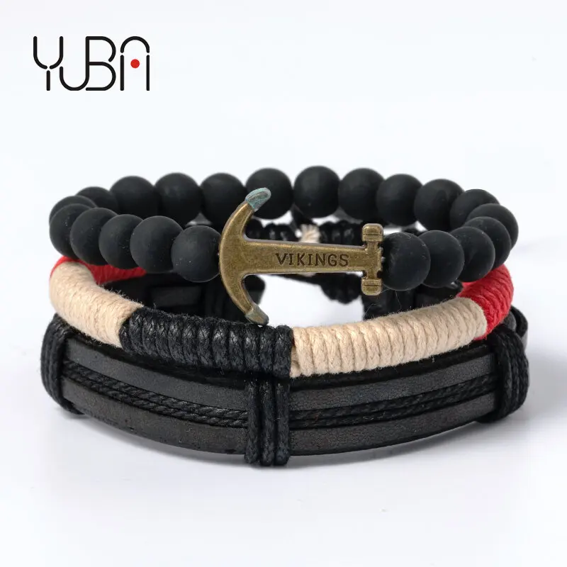 

Navy Style Simple Retro Braided Ship Anchor Leather Bracelet Diy Hand Rope Set Foreign Trade Leather Bracelet Jewelry Wholesale, Picture shows